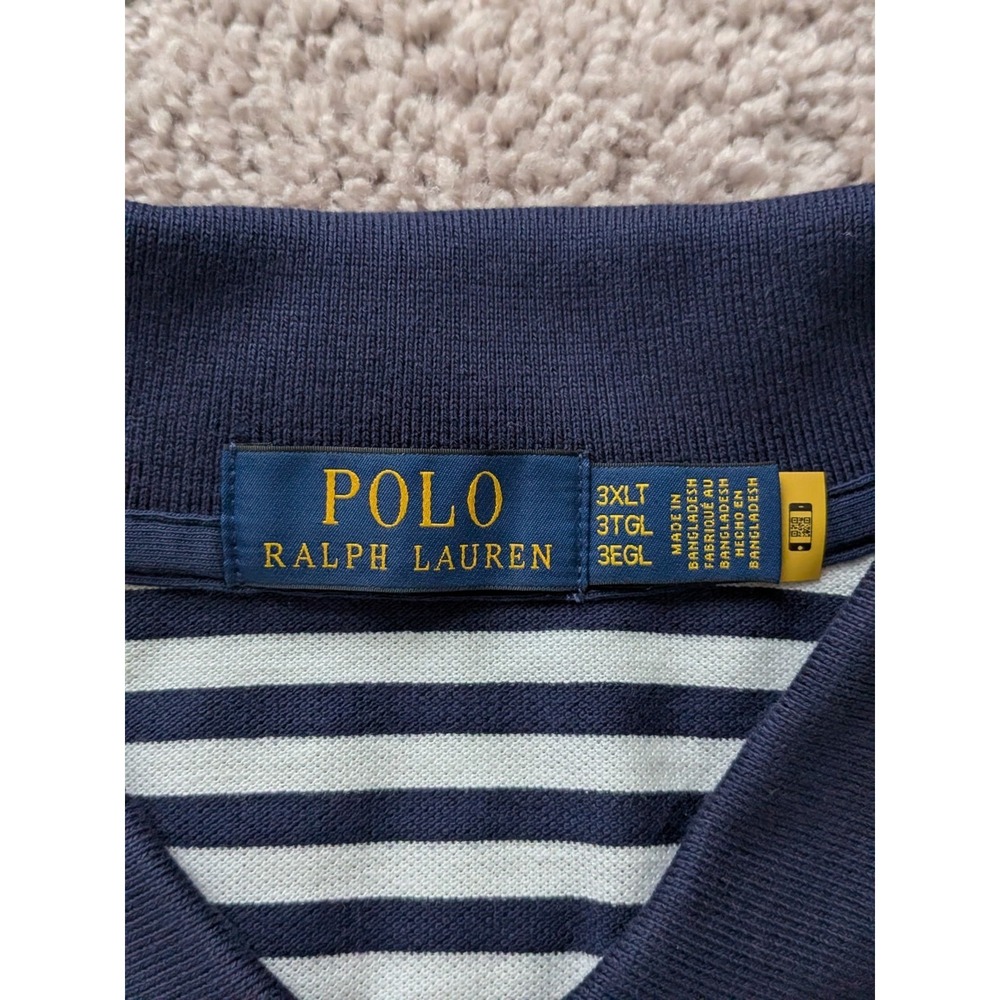 Polo Ralph Lauren Striped Polo Shirt Navy White Short Sleeve Men 3XLT NWT Preppy - Picture 4 of 8